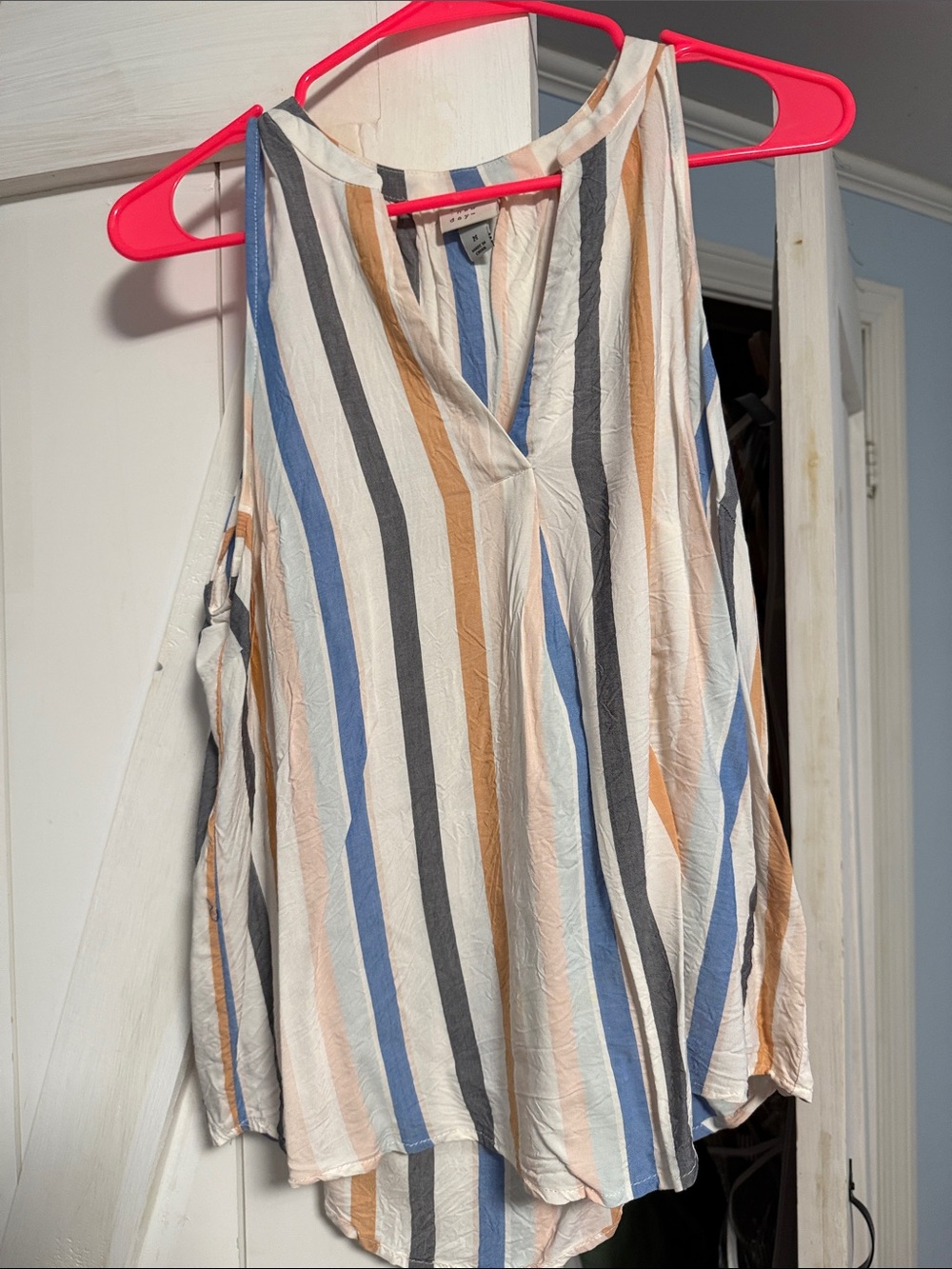 a new day Striped V-Neck Sleeveless Top in Cream, Blue & Tan